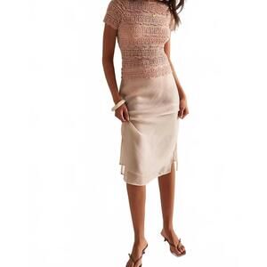 NEW FREE PEOPLE angelina lace tee in beige